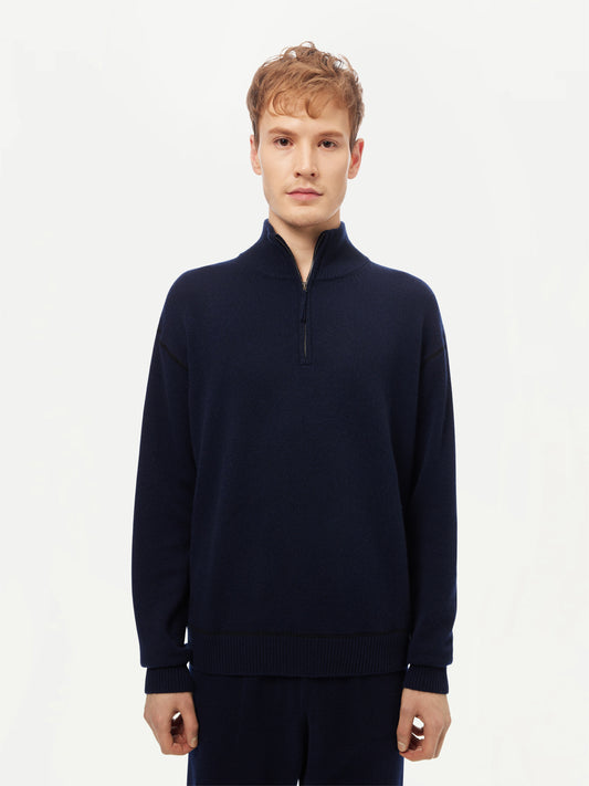 Men’s Cashmere Quarter-Zip Sweater Navy - Gobi Cashmere