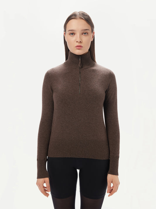 Women’s Quarter-Zip Cashmere Sweater Cocoa - Gobi Cashmere