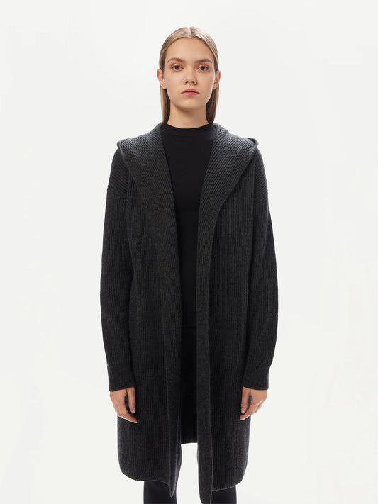 Women's Cashmere Hooded Cardigan Charcoal - Gobi Cashmere