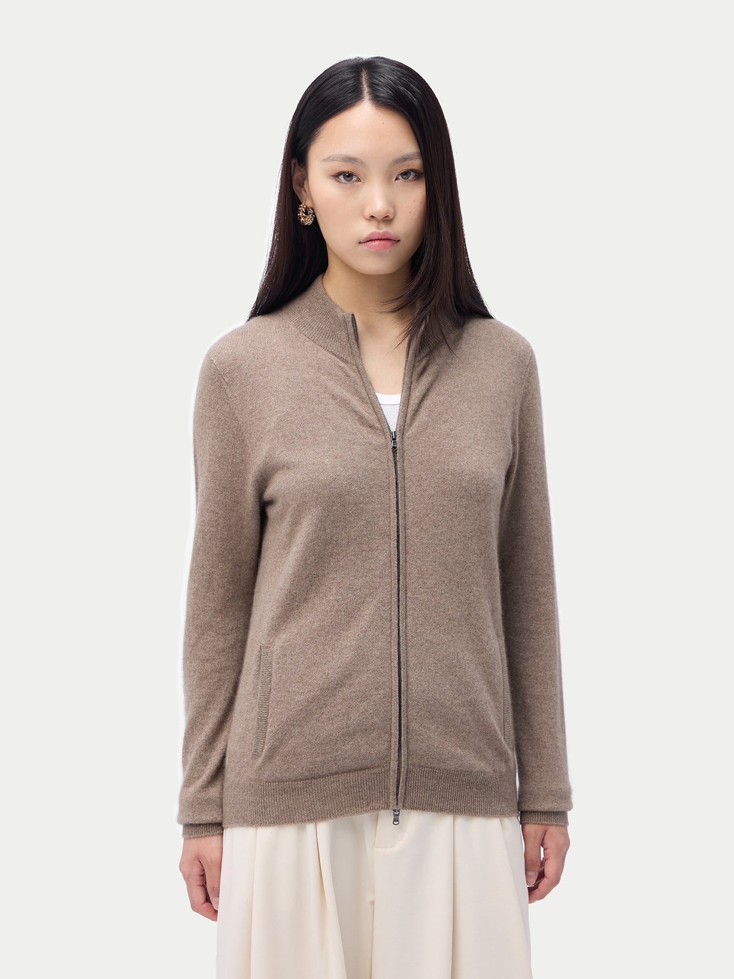 Organic Colour Essential Cashmere Full-Zip Cardigan