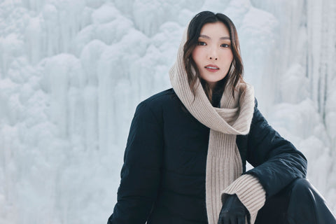 Cashmere Rib Knit Scarf, editorial photo