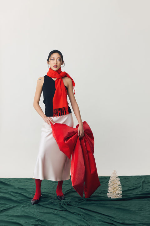 Gray Cashmere Fringed Scarf, editorial photo