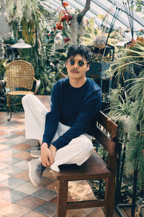 Timeless Cashmere Crewneck Sweater in Black, editorial photo