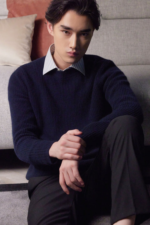 Ribbed Cashmere Sweater in Earth Brown, editorial photo