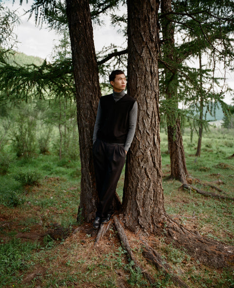 Timeless Cashmere V-Neck Vest in Black, editorial photo