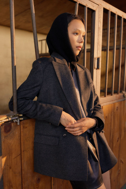 Charcoal Double-Breasted Cashmere Blazer, editorial photo