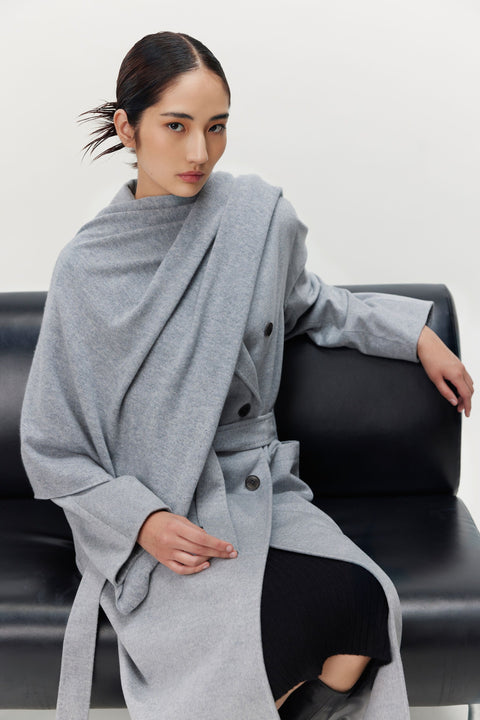 Black Double Breasted Long Coat, editorial photo