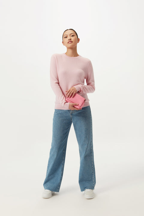 Essential Cashmere Crewneck Sweater in Steel Silver, editorial photo