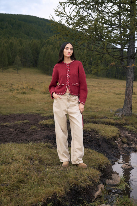 CashmeReborn Hand-Braided Cocoon Cardigan, editorial photo