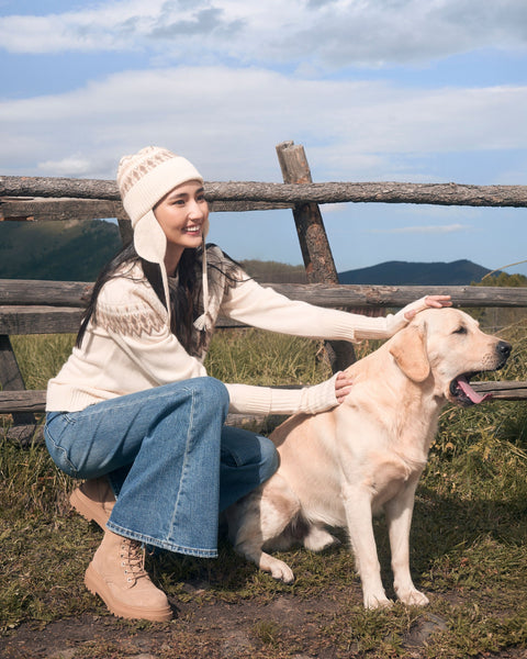 Cashmere Nordic Jacquard Crewneck Sweater, editorial photo