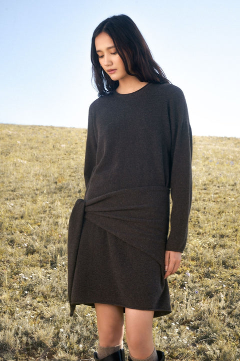 Cashmere Scarf-Belt Tunic Dress, editorial photo
