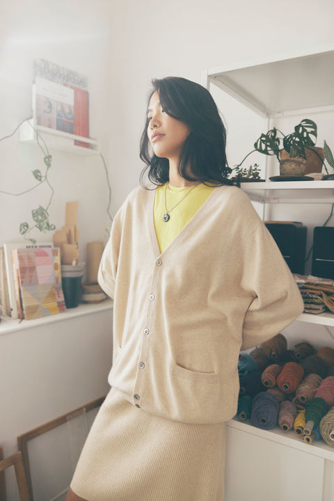 Natural Color Cashmere Mini Skirt, editorial photo