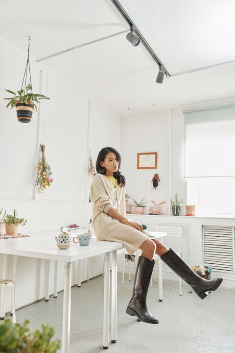 Natural Color Cashmere Mini Skirt, editorial photo