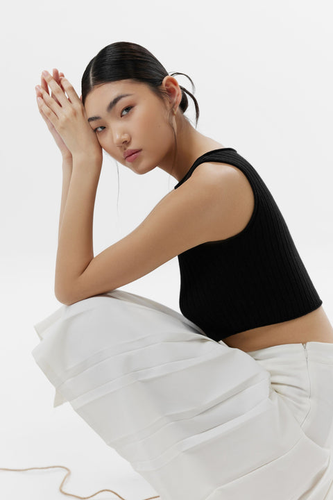 Cashmere Crop Top in Steel Silver, editorial photo