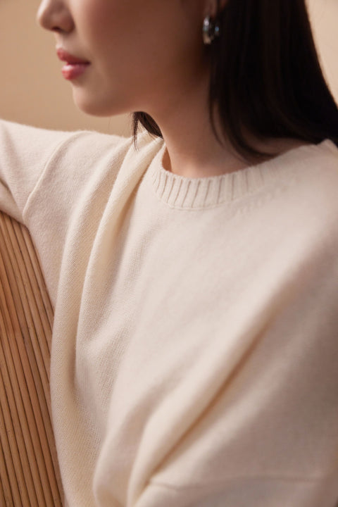 Natural Color Loose-Fit Cashmere Sweater, editorial photo