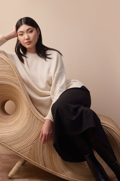 Natural Color Loose-Fit Cashmere Sweater, editorial photo