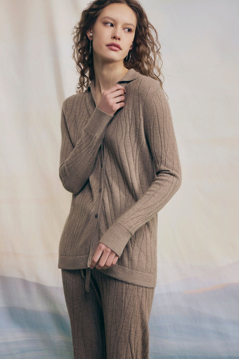 Silk Cashmere Cardigan in Herbal Green, editorial photo