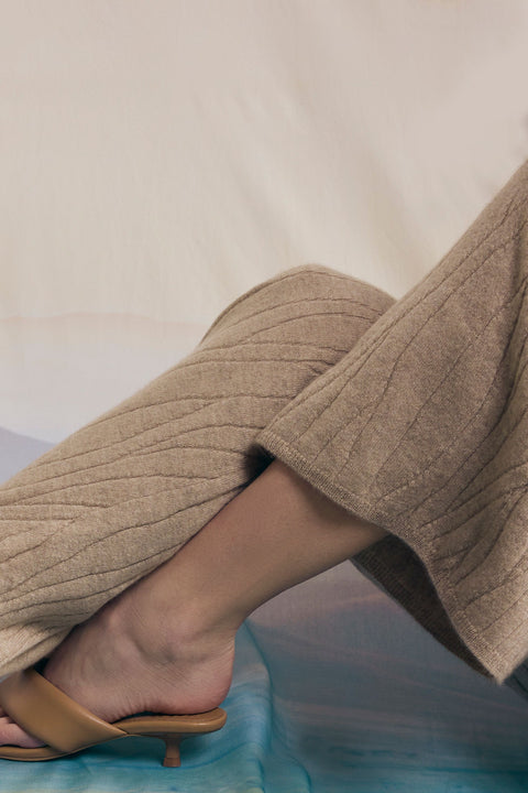 Natural Color Cashmere Flare Pants, editorial photo