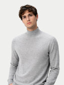 Man wearing a gray mock neck sweater against a white background #color_high-rise