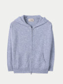 Light blue kids hoodie with a zipper on a white background, featuring the brand 'Gobi'. #color_high-rise