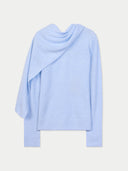 Light blue sweater with a scarf neckline on a light gray background #color_light blue