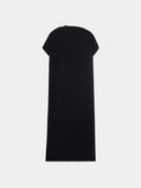 back view of a black dress with short sleeve, long-length, on a white background #color_black