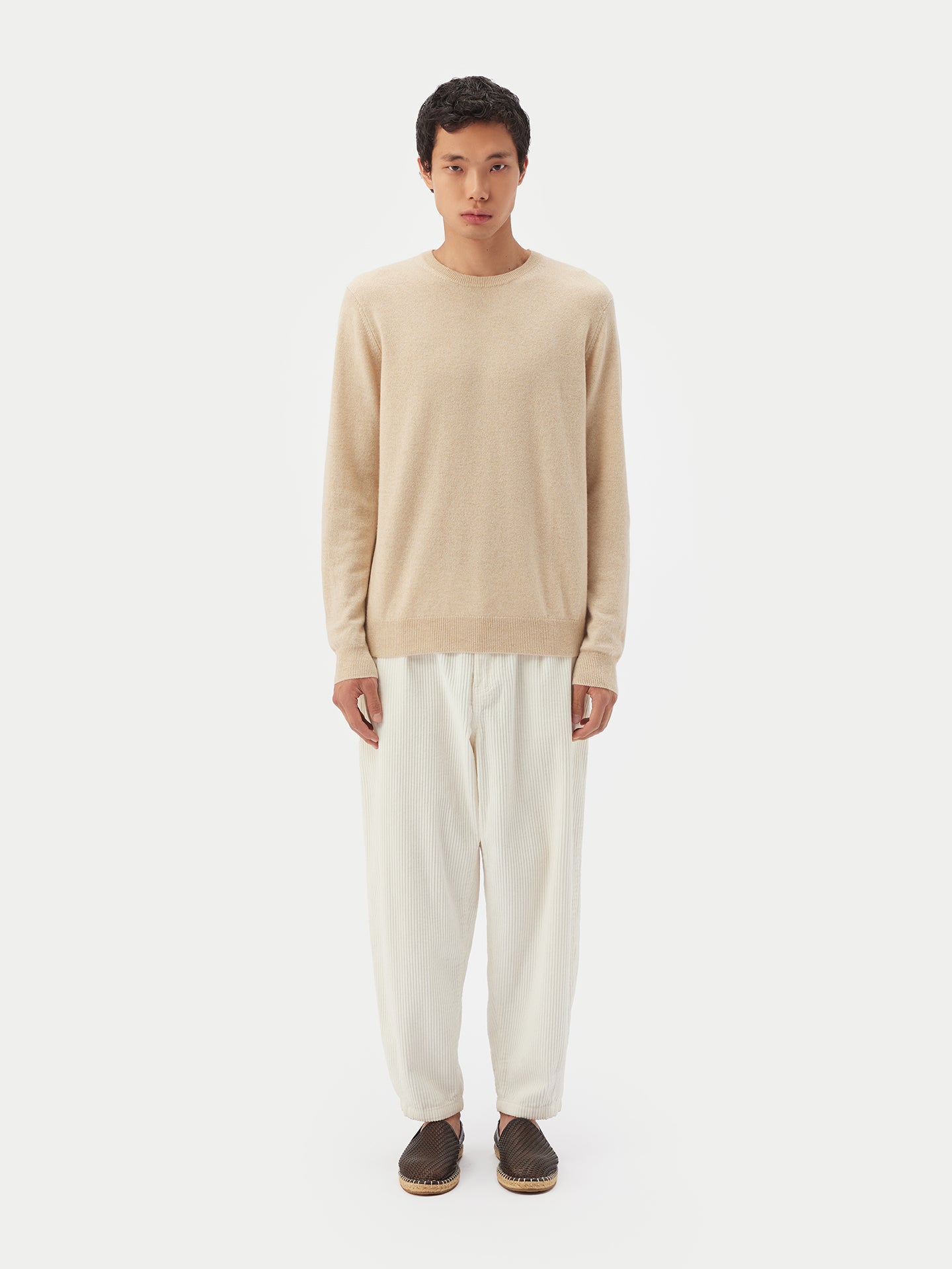 Men's Cashmere Basic Crew Neck Sweater Beige - Gobi Cashmere