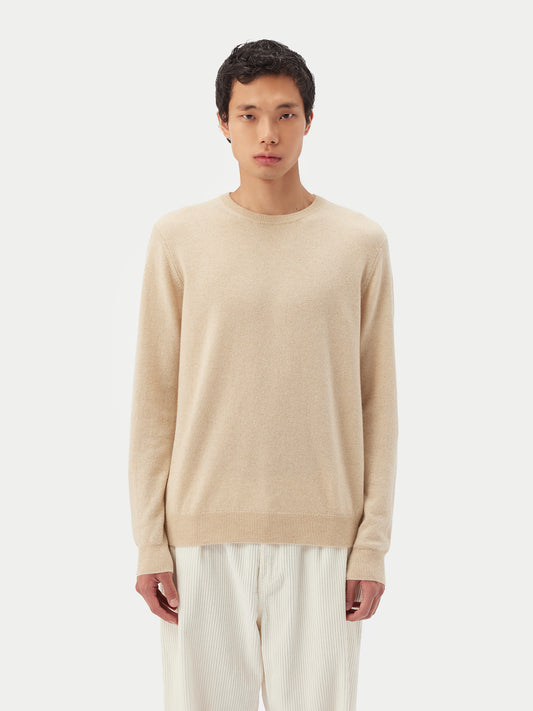 Men's Cashmere Basic Crew Neck Sweater Beige - Gobi Cashmere