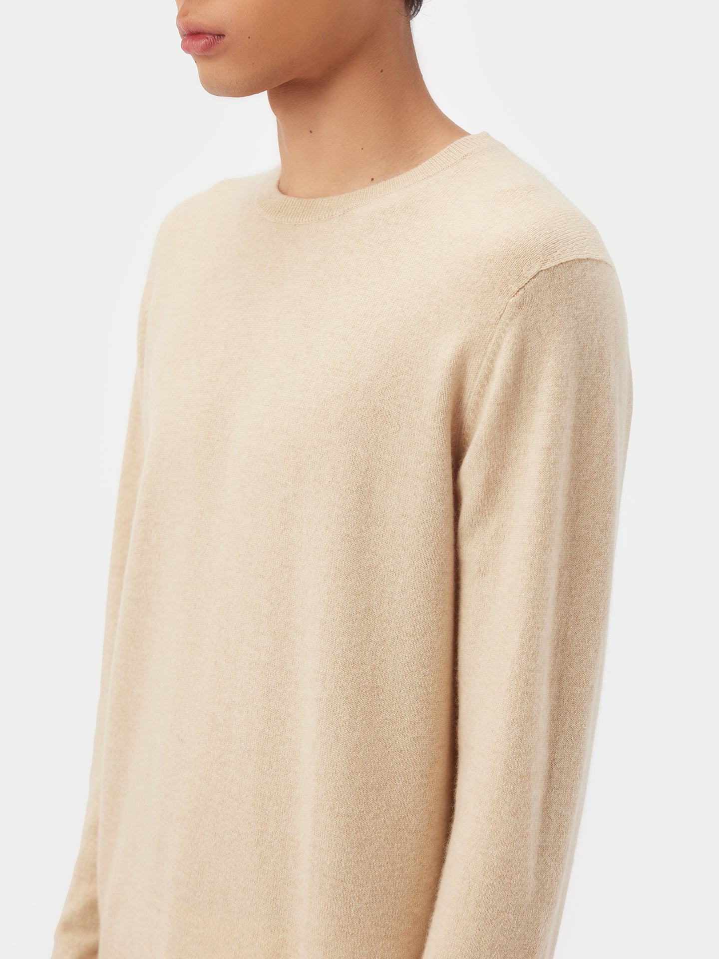 Men's Cashmere Basic Crew Neck Sweater Beige - Gobi Cashmere