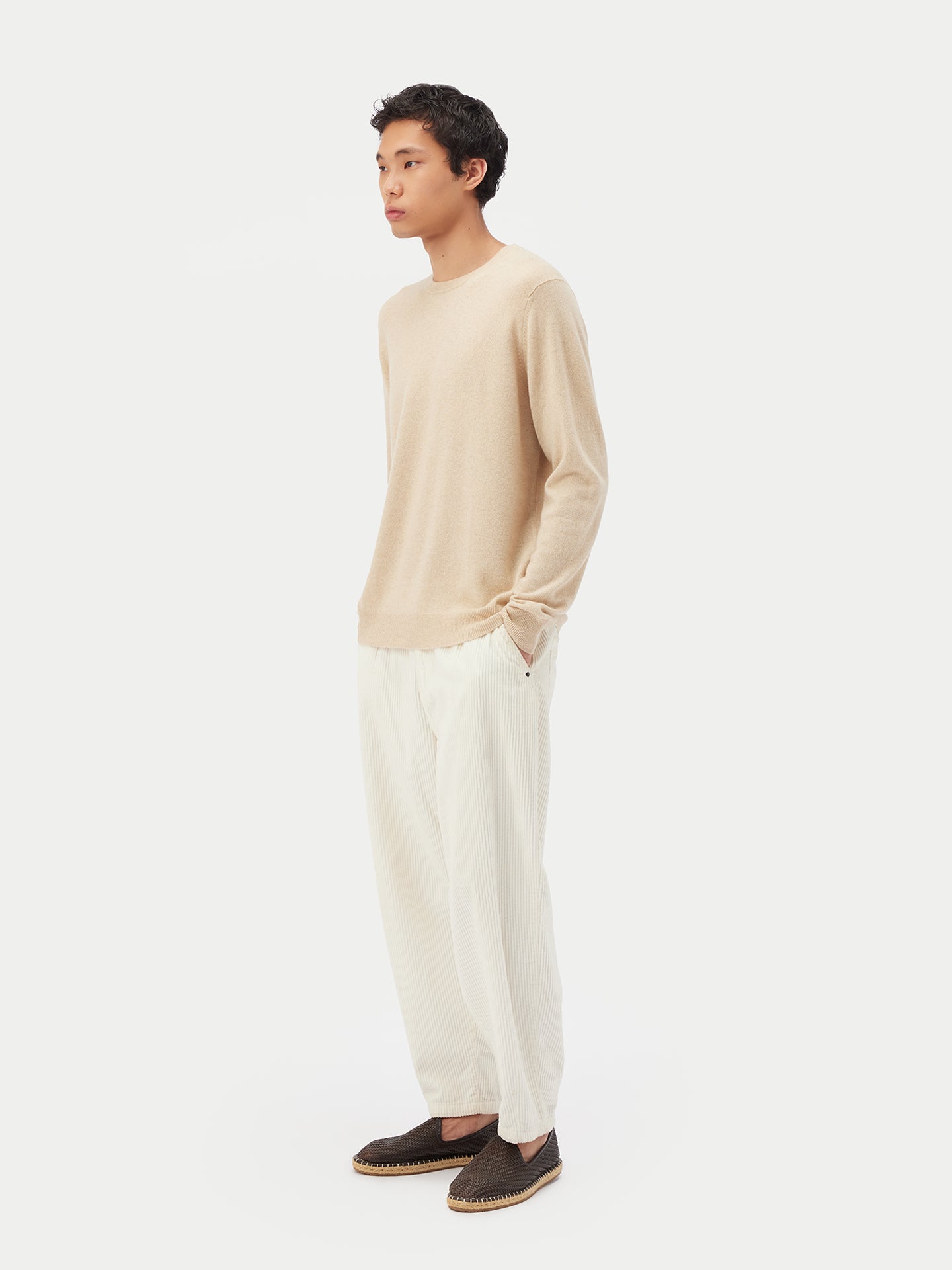 Men's Cashmere Basic Crew Neck Sweater Beige - Gobi Cashmere