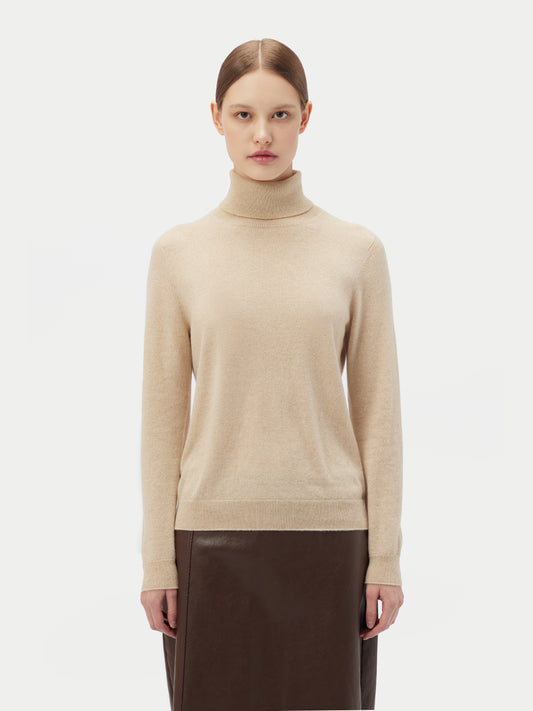 Women's Cashmere Classic Turtleneck Beige - Gobi Cashmere