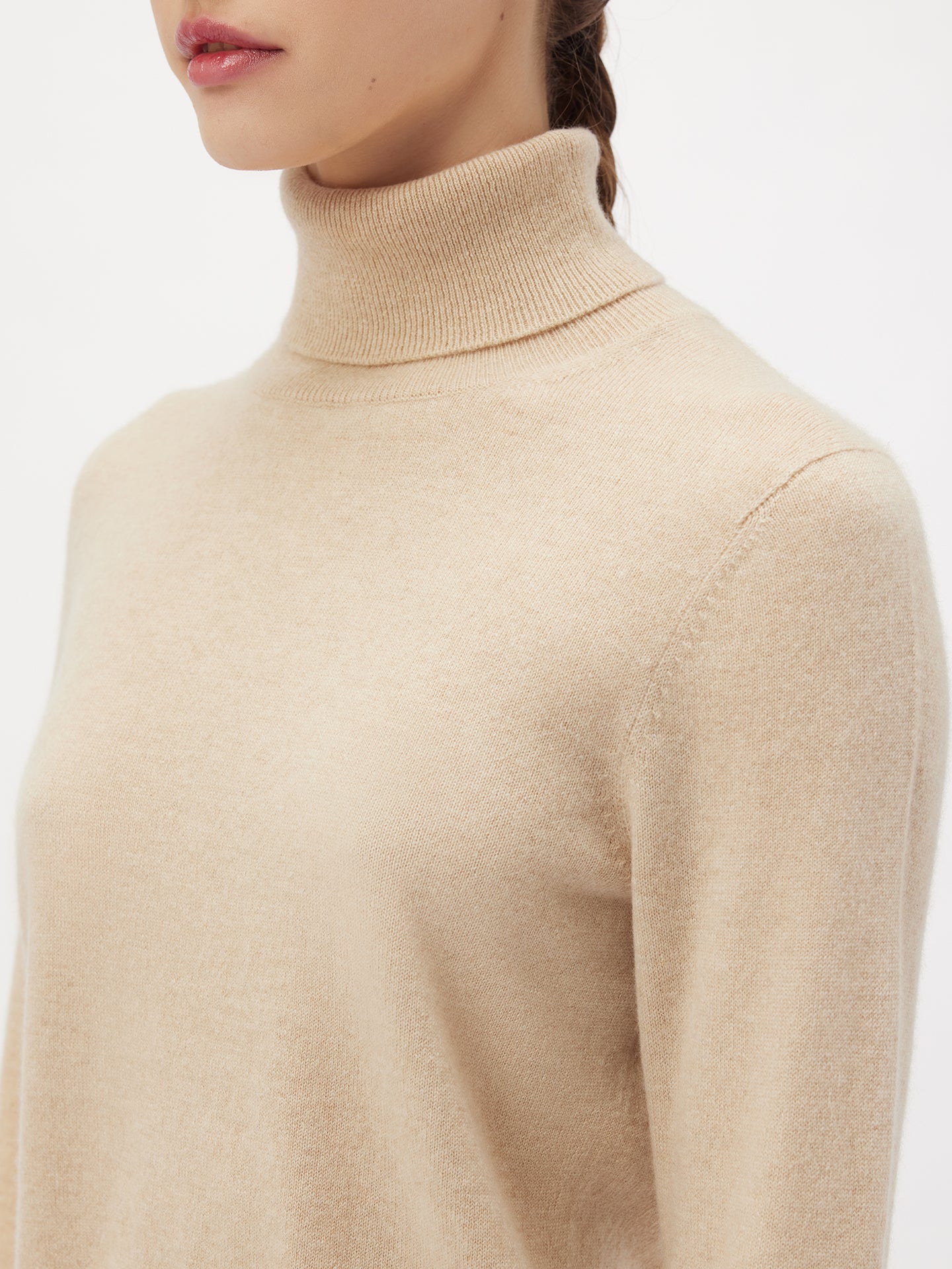 Women's Cashmere Classic Turtleneck Beige - Gobi Cashmere