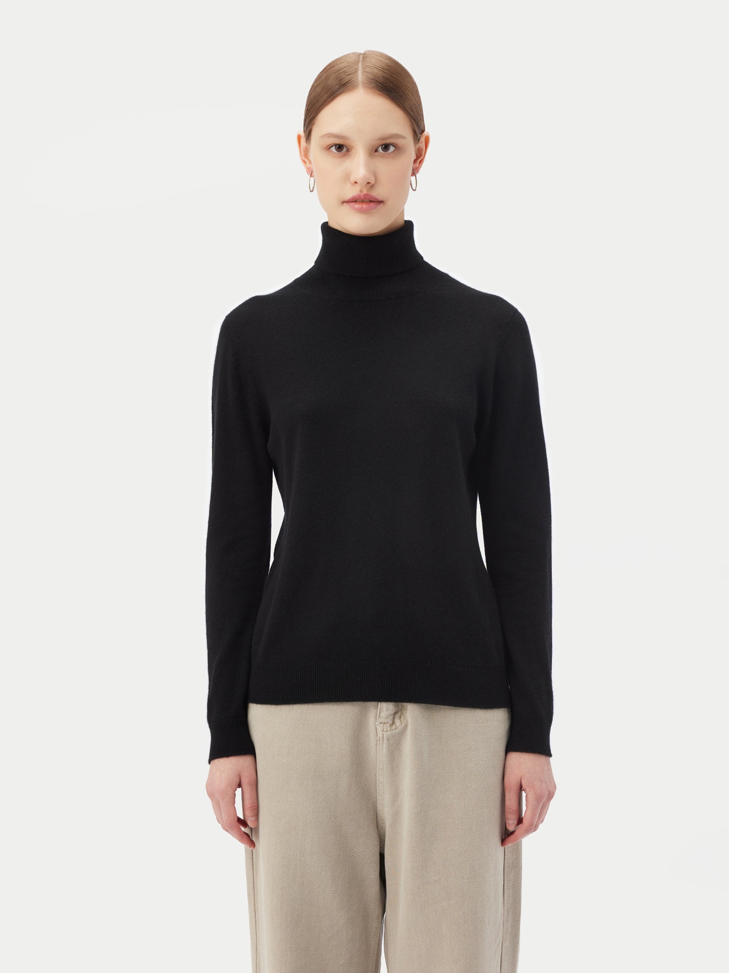 Women‚Äôs Classic Turtleneck Cashmere Sweater Black | GOBI US