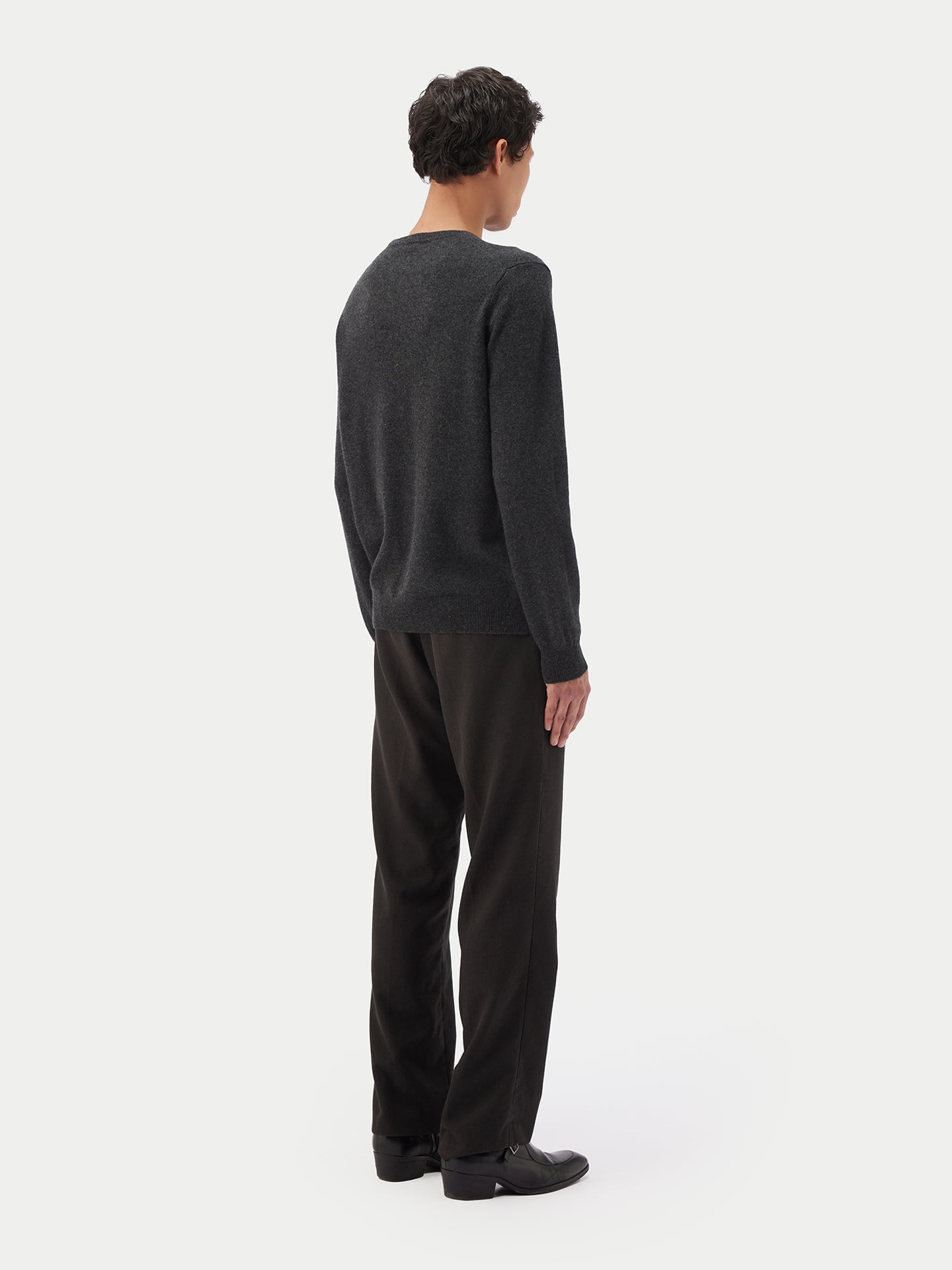 Men's Cashmere Basic Crew Neck Sweater Charcoal - Gobi Cashmere