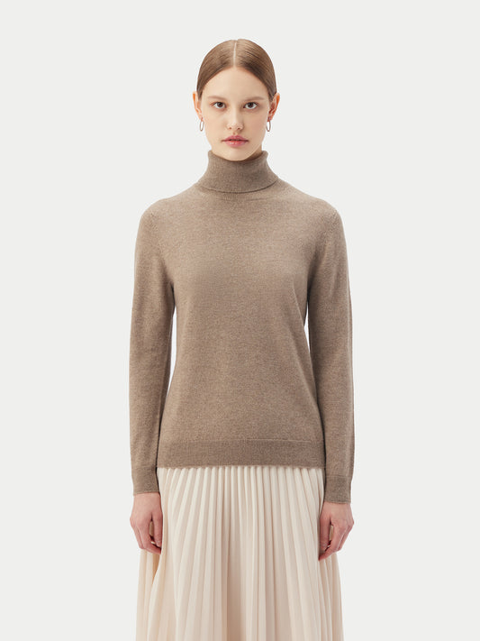 Women's Organic Cashmere Basic Turtle Neck Sweater Taupe - Gobi Cashmere