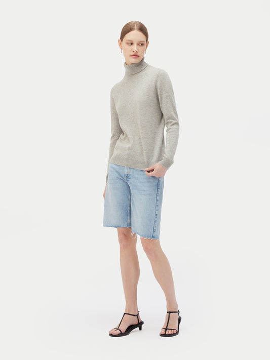 Women's Cashmere Turtle Neck Sweater Dawn Blue - Gobi Cashmere