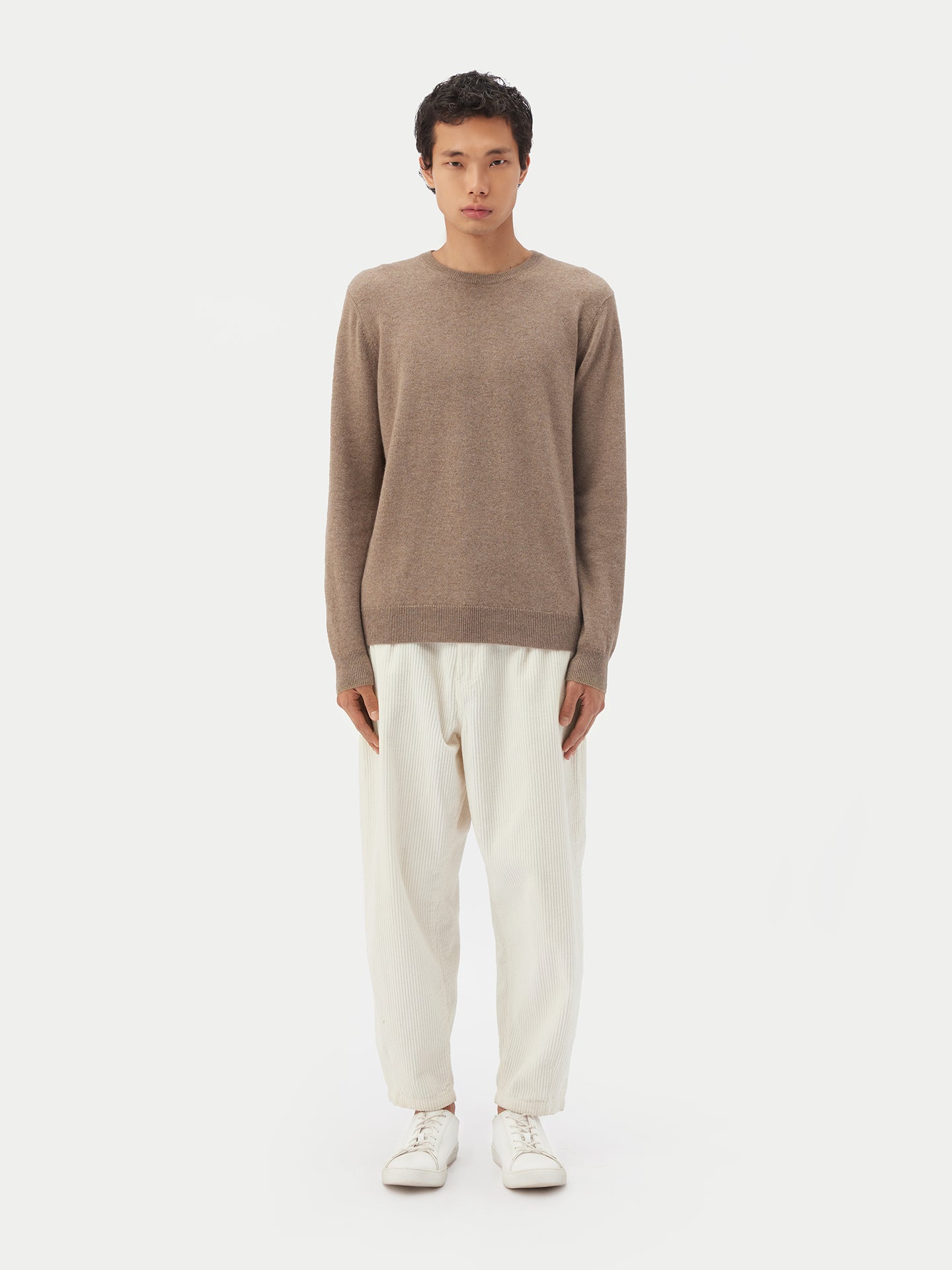 Men' Cashmer Basic Crew Neck Sweater Taupe - Gobi Cashmere