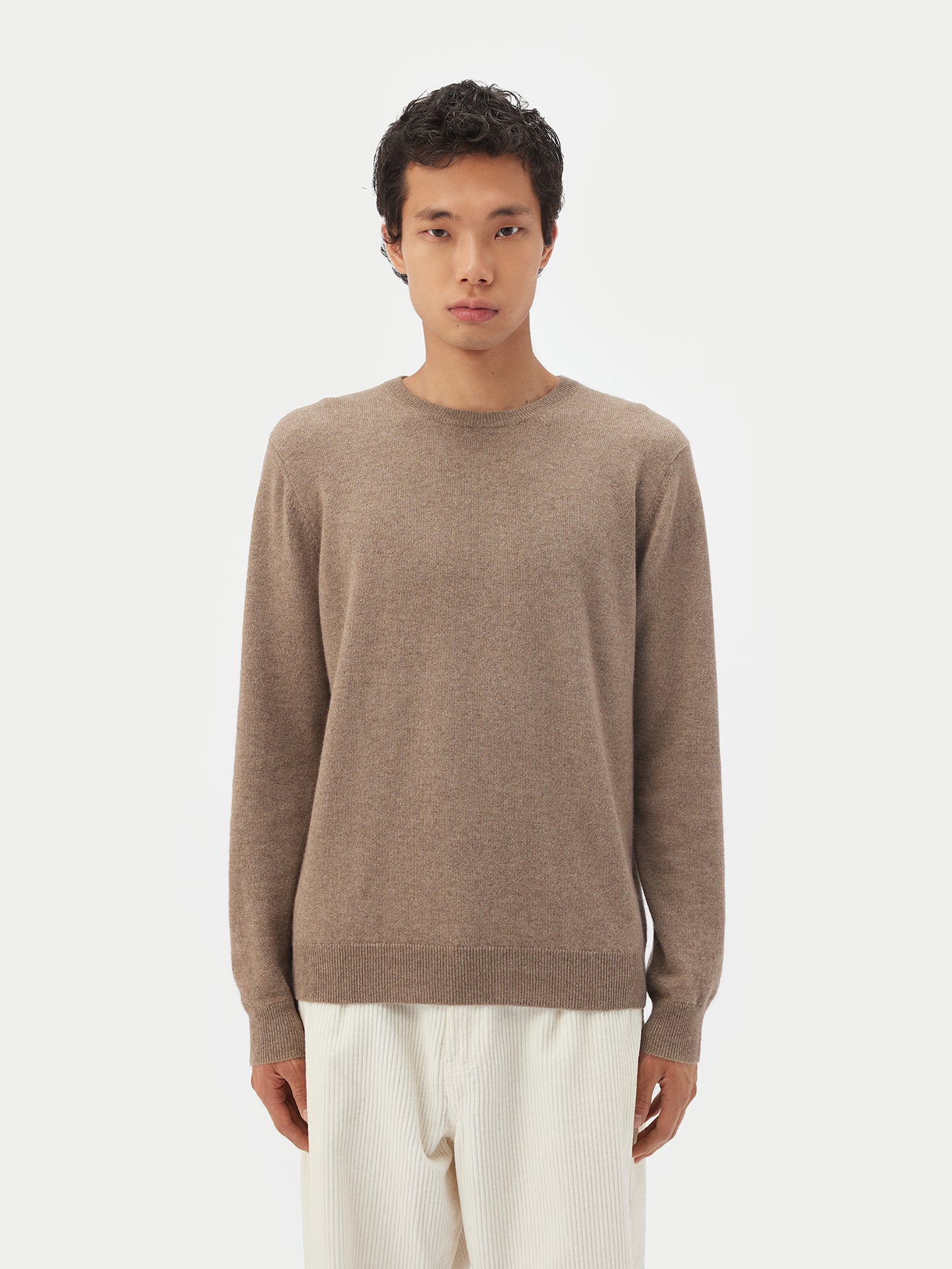 Men' Cashmer Basic Crew Neck Sweater Taupe - Gobi Cashmere