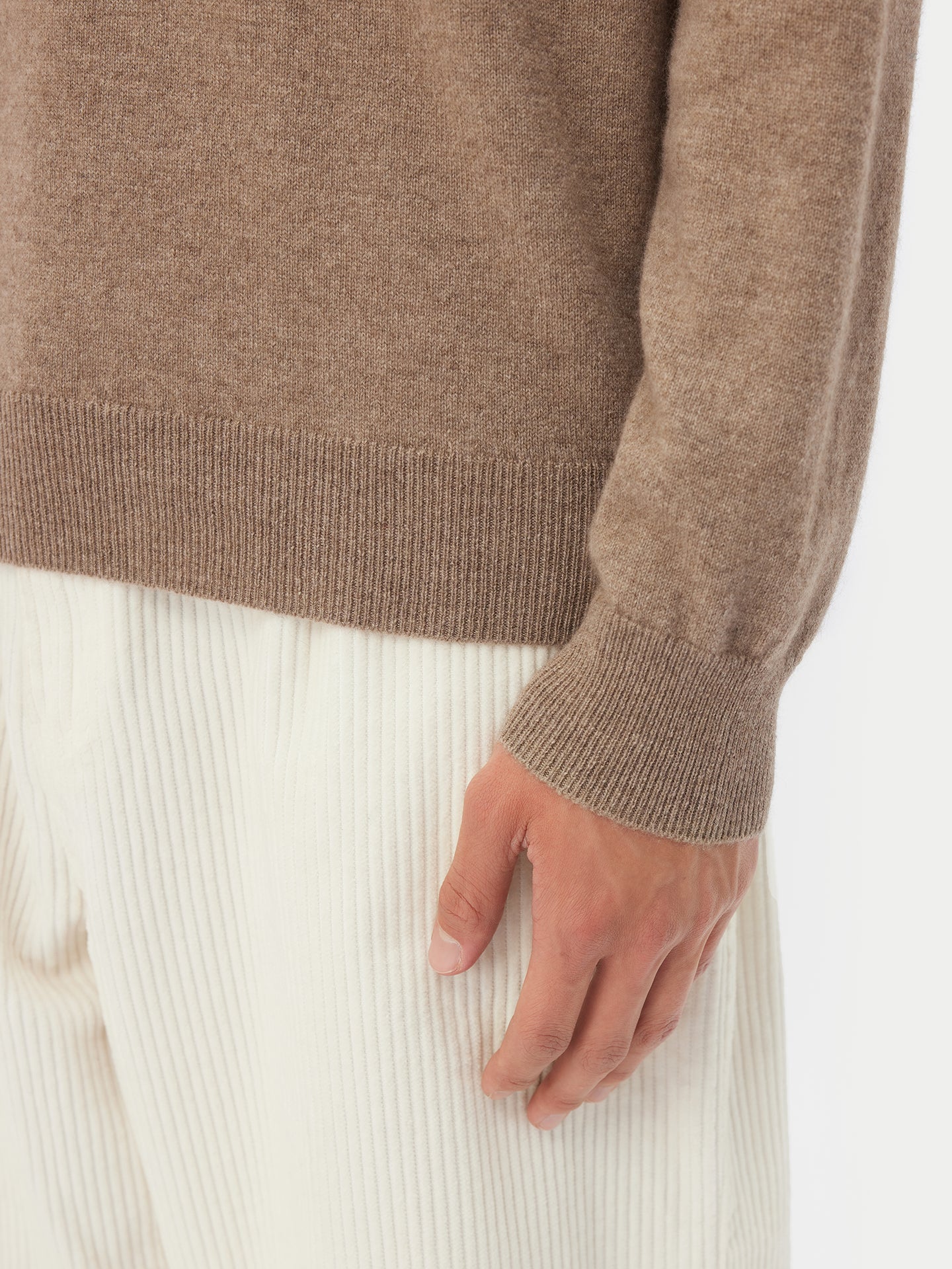 Men' Cashmer Basic Crew Neck Sweater Taupe - Gobi Cashmere