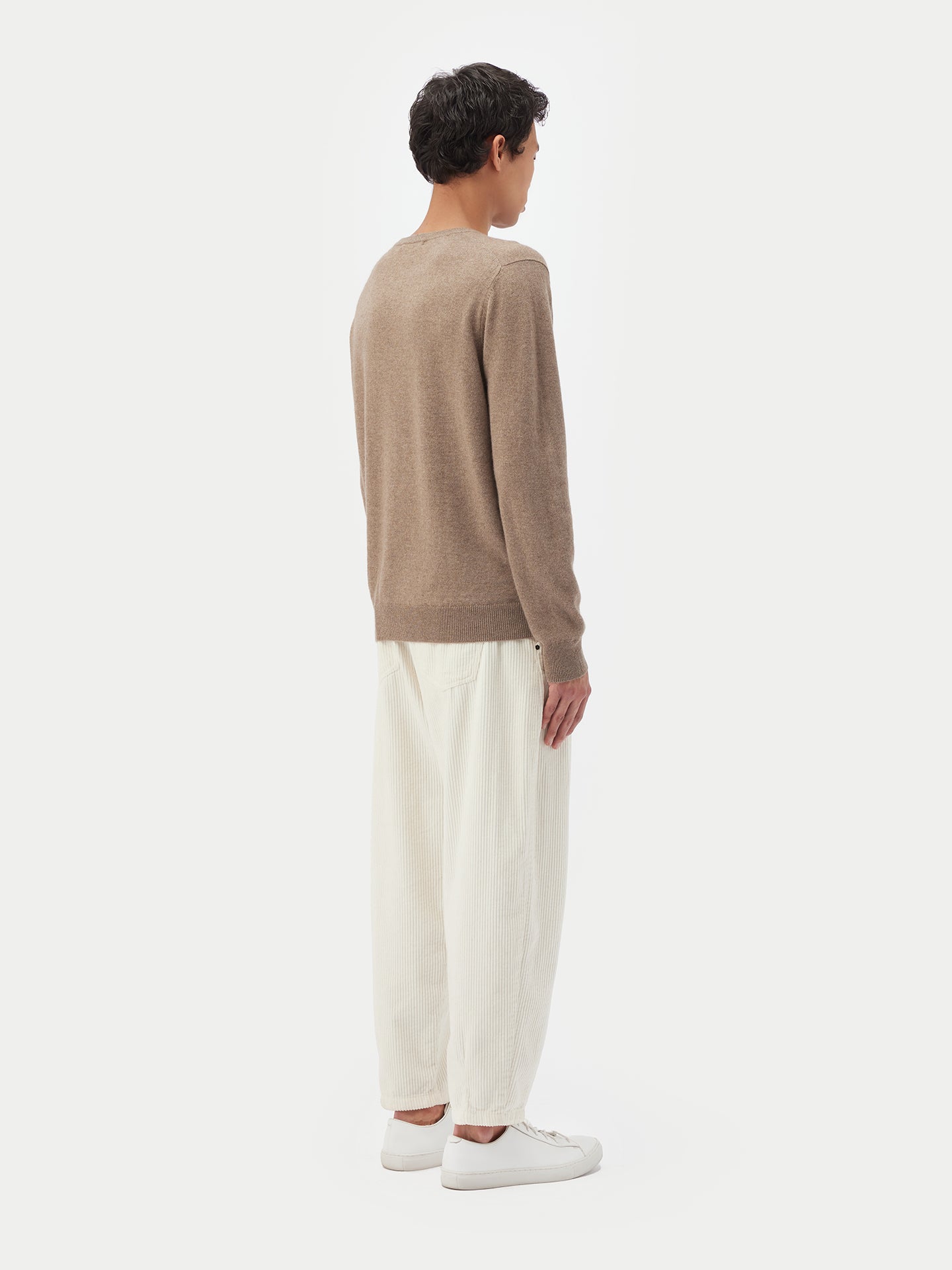 Men' Cashmer Basic Crew Neck Sweater Taupe - Gobi Cashmere