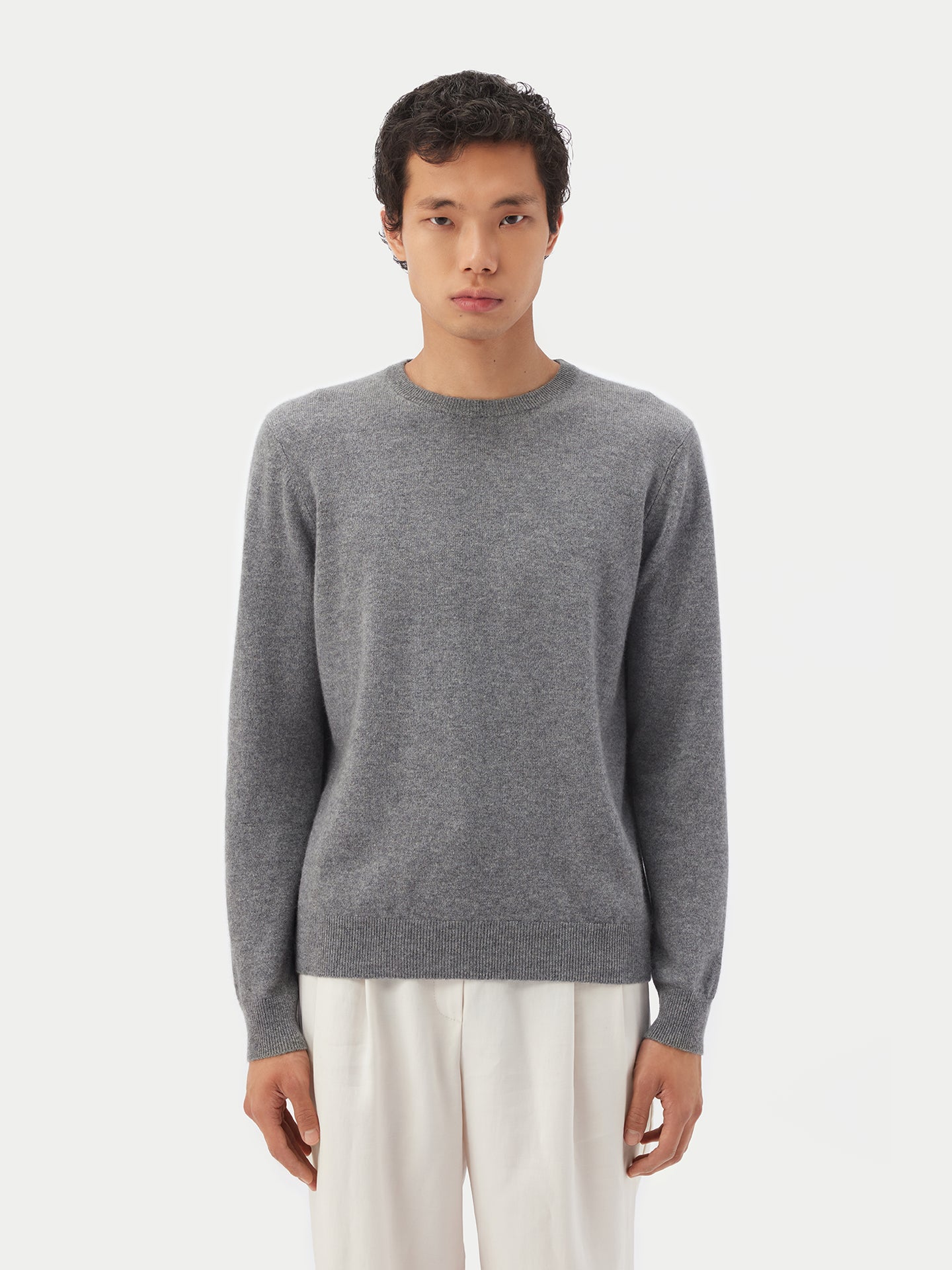 Men's Cashmere Basic Crew Neck Sweater Dim Gray - Gobi Cashmere