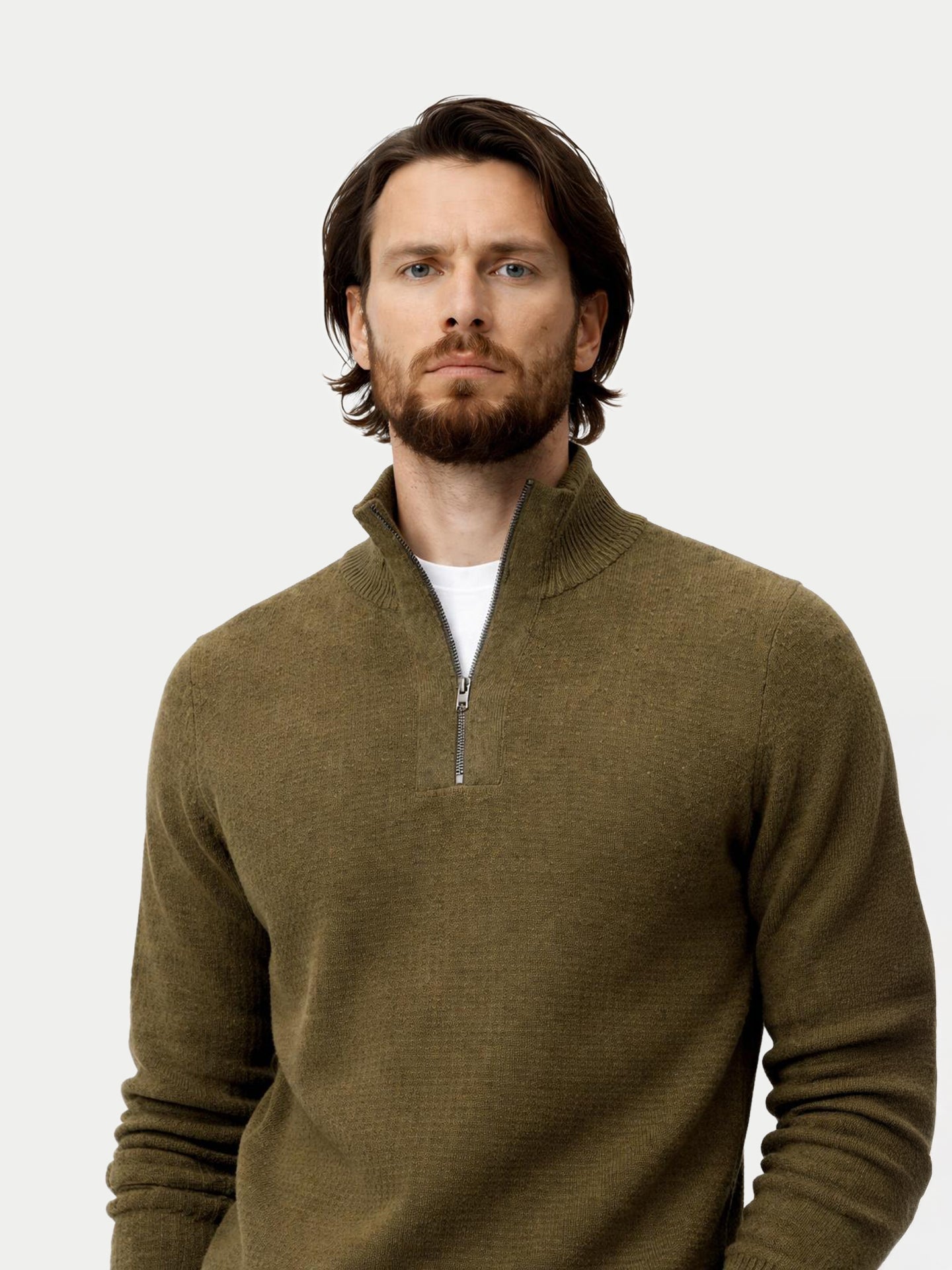 Men's Cashmere Waffle-Knit Half-Zip Sweater in Cub | GOBI US
