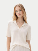Silk Cashmere Polo Shirt Whisper White - Gobi Cashmere #color_whisper-white