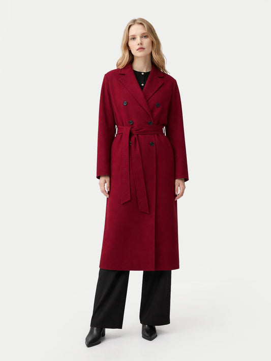 Women’s Double-Breasted Cashmere Coat Bordeaux - Gobi Cashmere