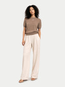 front view of a brown top and beige pants on a white background #color_taupe