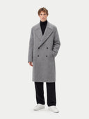 front view of Man wearing a gray overcoat on a white background #color_dim-gray