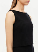 close up of a black boatneck ribbed tank top #color_black