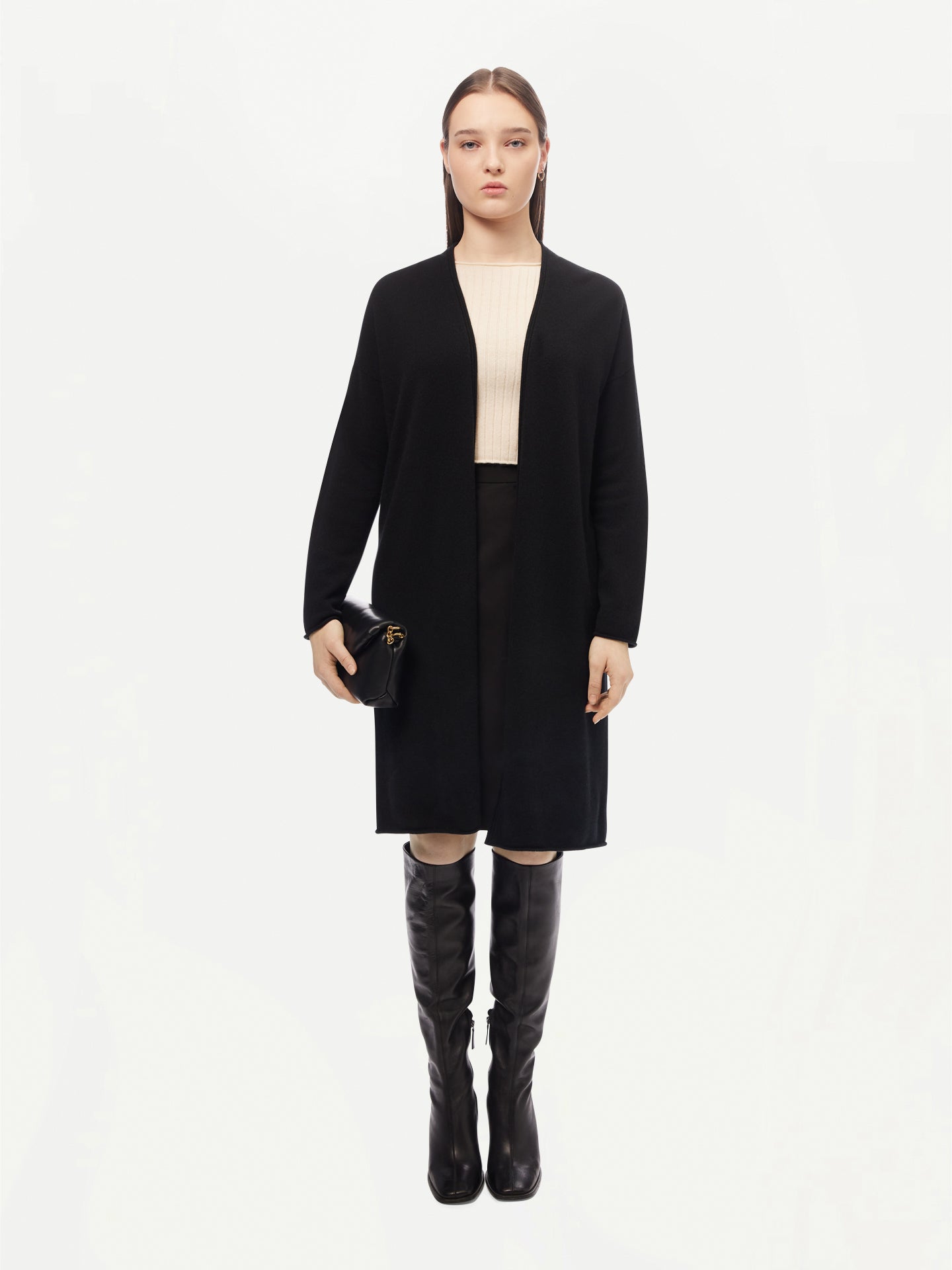 Women's 3D Longline Cardigan Black - Gobi Cashmere 