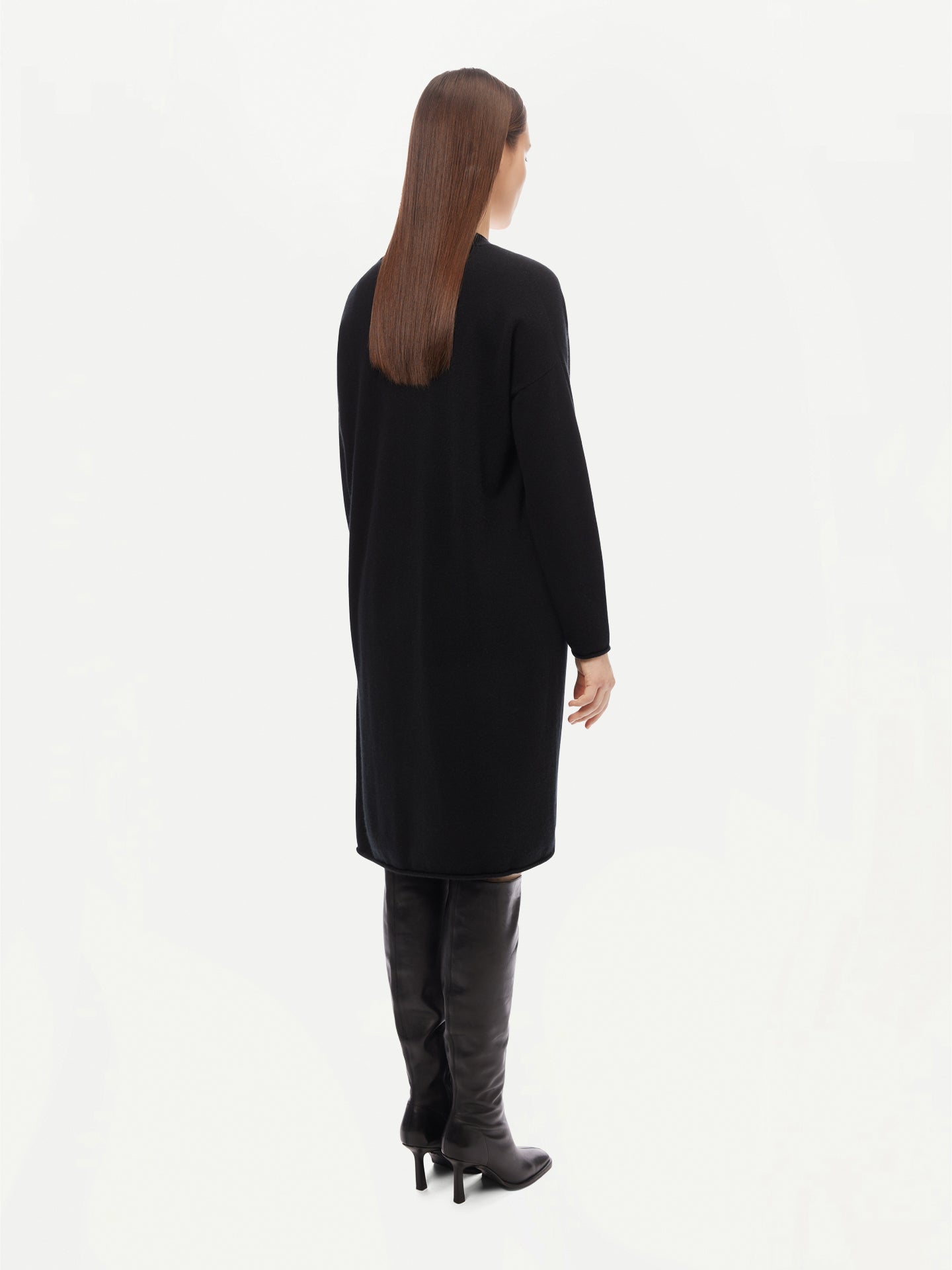 Women's 3D Longline Cardigan Black - Gobi Cashmere 