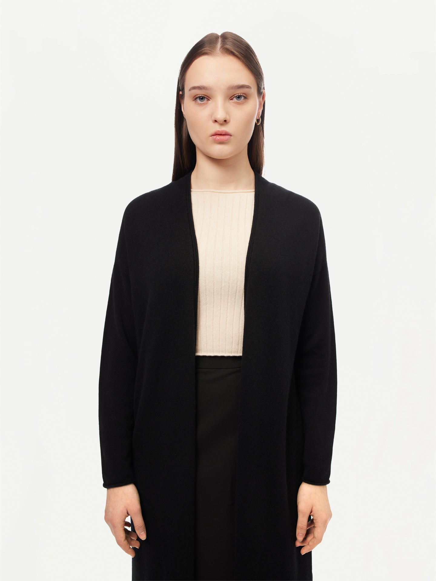 Women's 3D Longline Cardigan Black - Gobi Cashmere 